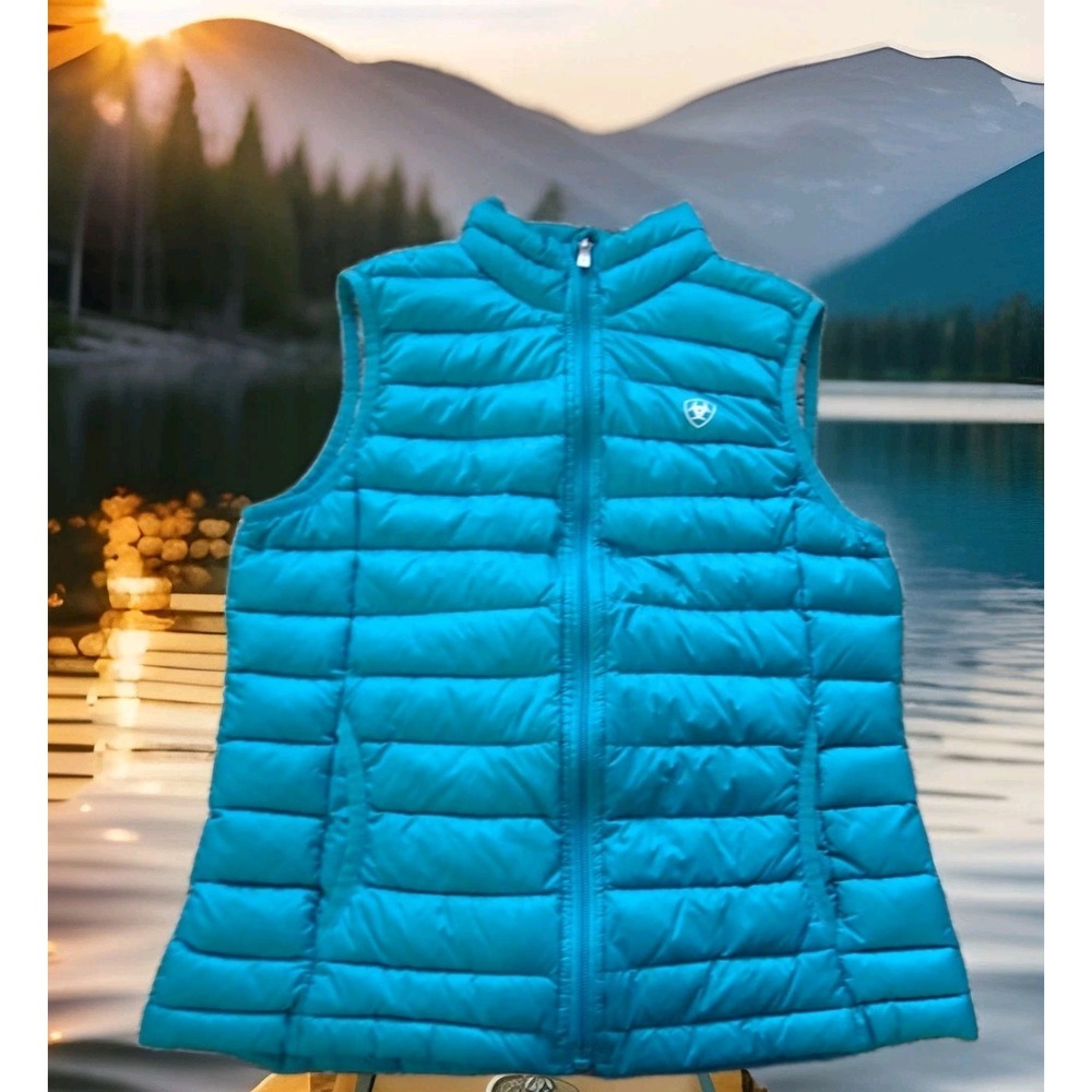 Ariat Ideal Down Vest Girls Small Teal Blue Excellent Lightweight Puffer